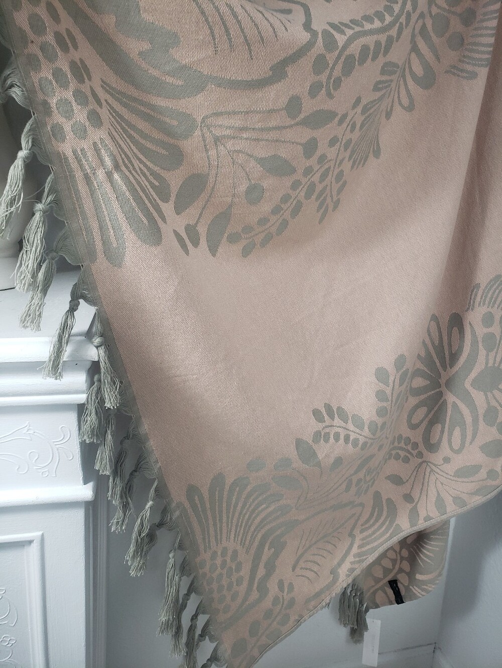 SLOWTIDE Tan & Sage Print w/ Fringe -Table Cloth Yoga Mat Turkish Beach Towel